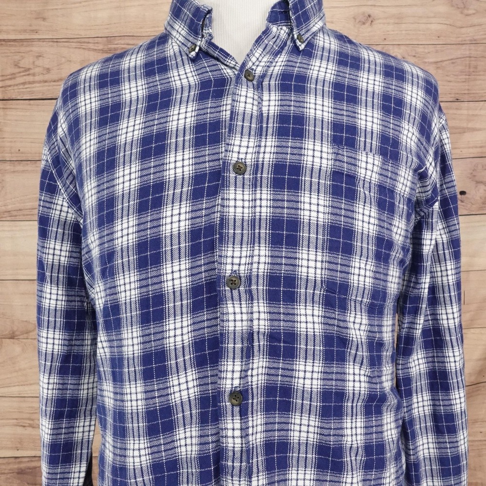 St. John's Bay Shirt Mens XL Blue Plaid Long Sleeve Button-Up Flannel Cotton